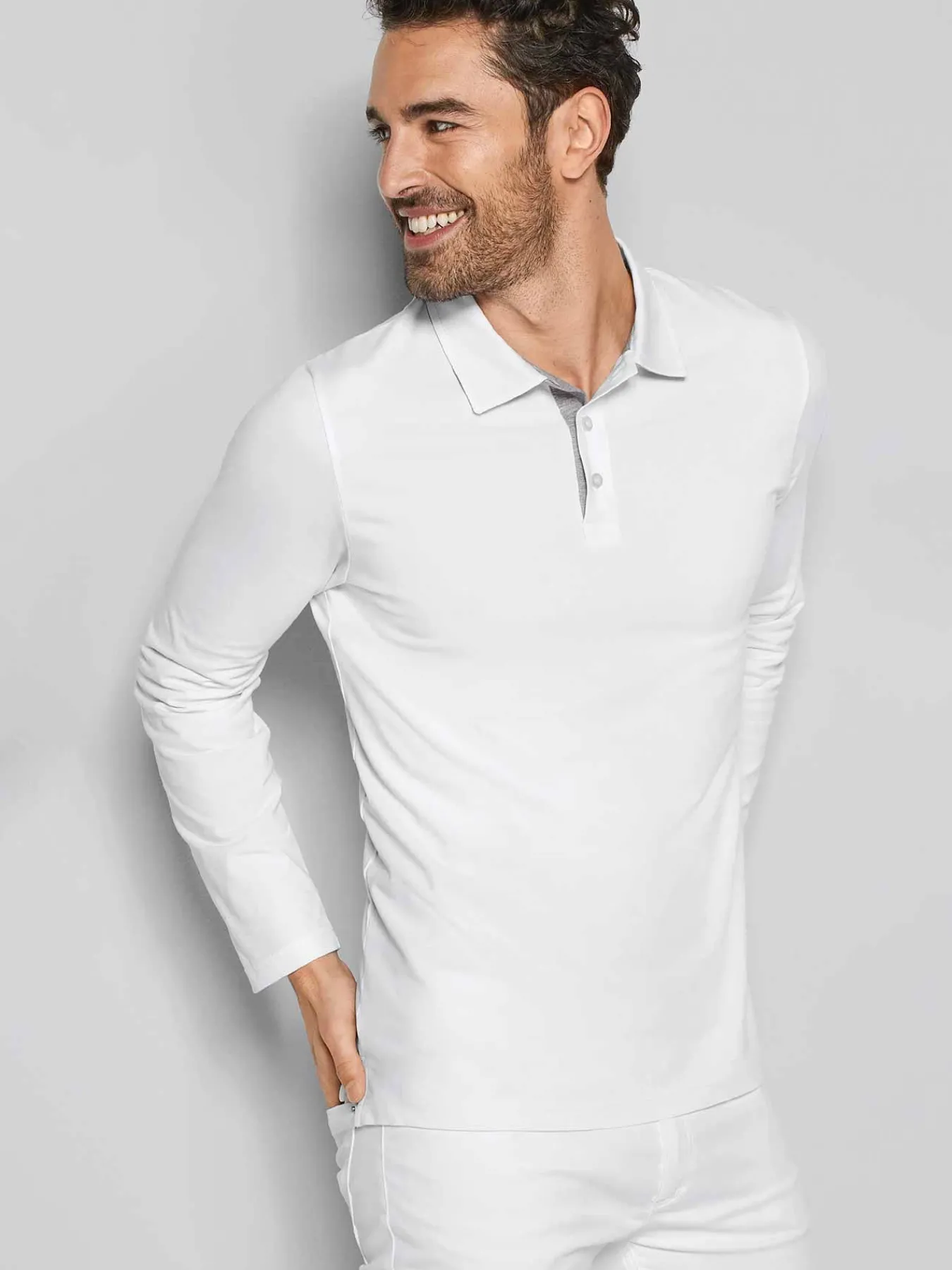 Sale Langarmshirt ALGIER mit Kragen, Single Jersey Herren Langarmshirts